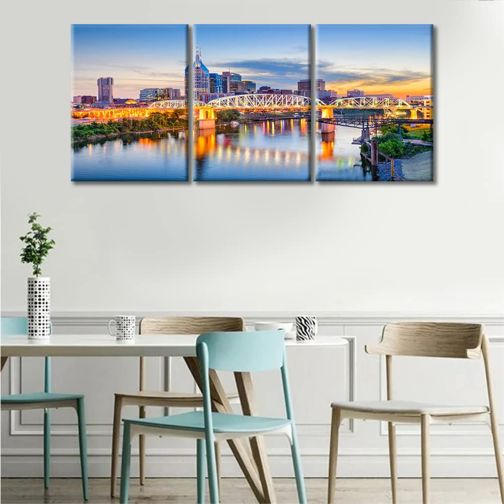 Wall Bedroom Nashville Tennessee Skyscrapers Skyline Posters America Broadway Cityscape Prints for Wall Decor 3 Piece