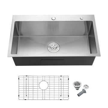 30"x18" Drop-In Single Bowl 304 Stainless Steel Brushed
