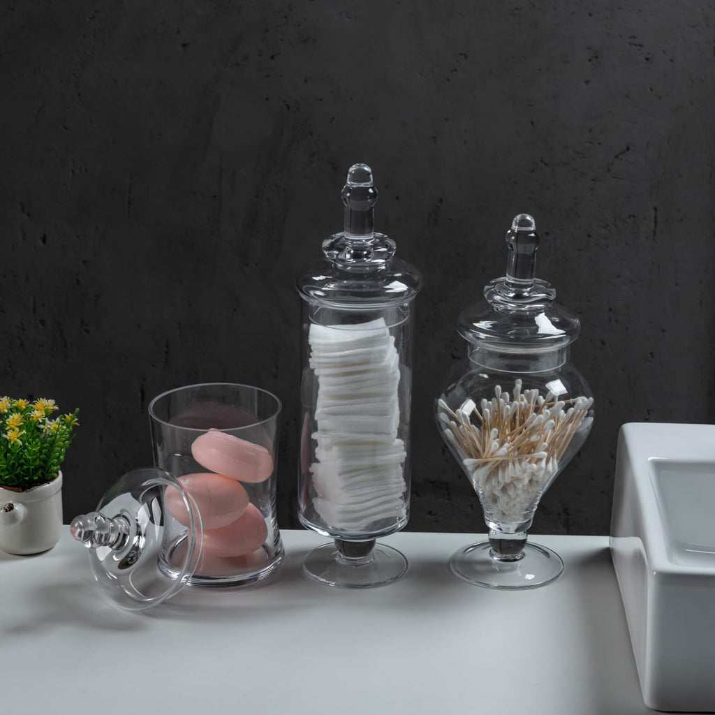 Clear Glass Apothecary Jars with Lid, Set of 3