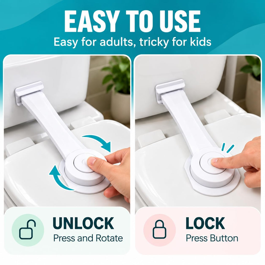 2 Pack Toilet Locks Baby Proof - Easy to Use Toilet Seat & Lid Lock Kit