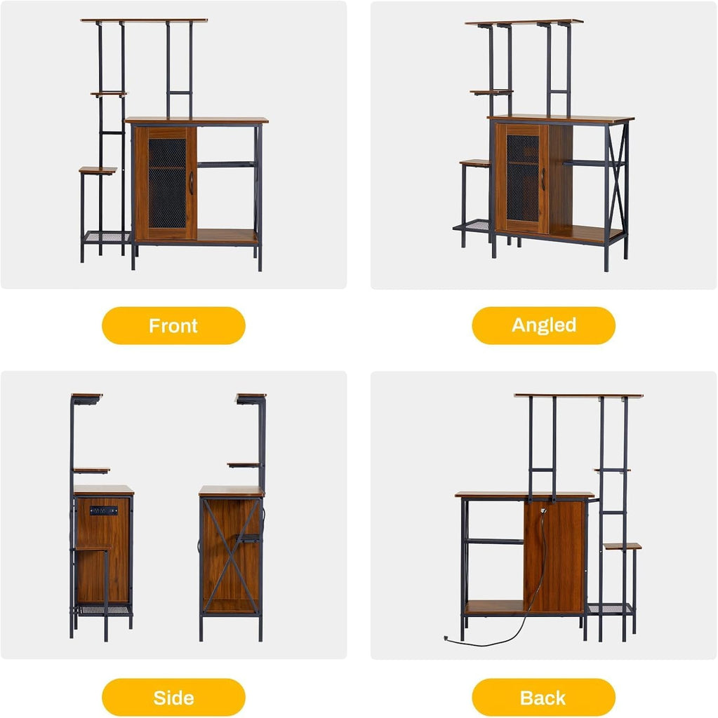 20-29 Gallon Fish Tank Stand with Plant Shelf, 2-in-1 Walnut Aquarium Stand