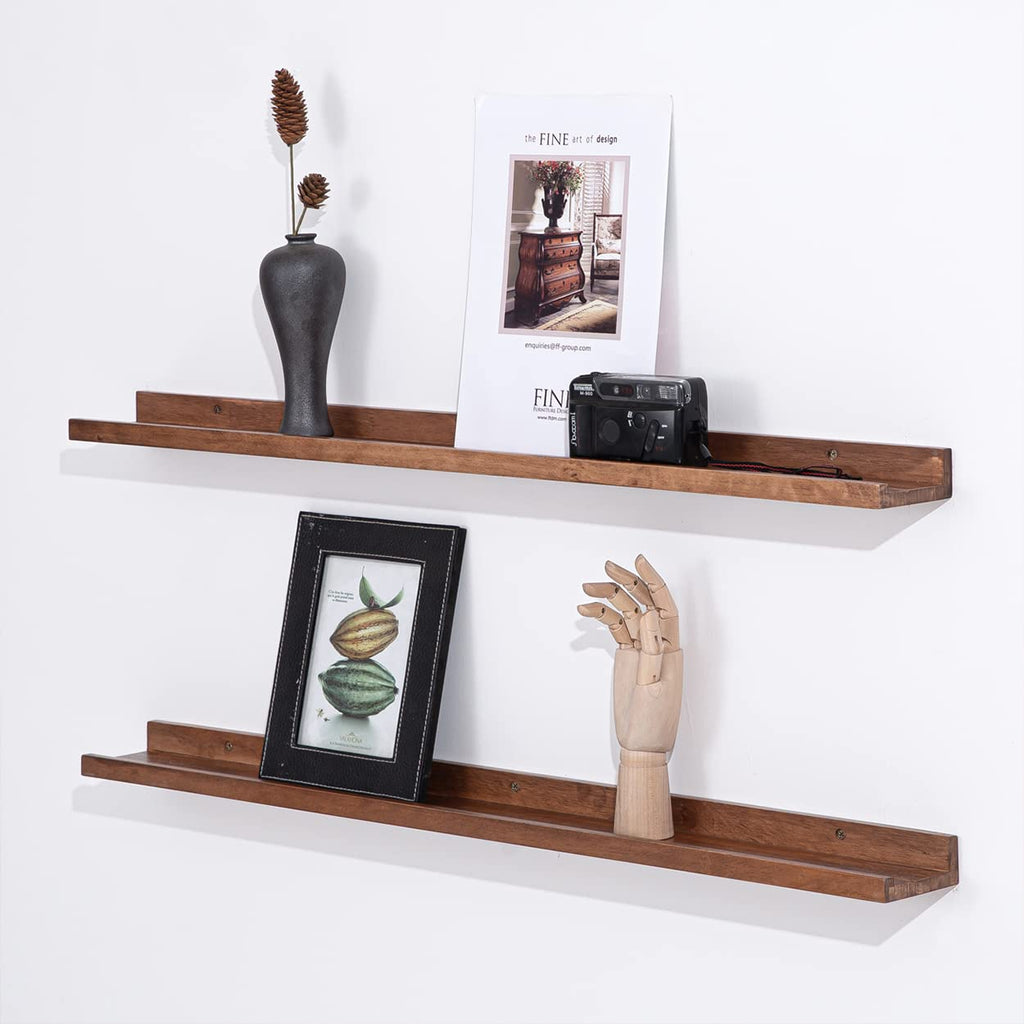 36 Inch Picture Ledge Shelf Rustic Wall Mount Light Walnut Long Narrow Picture Shelves Storage for Books Music Albums