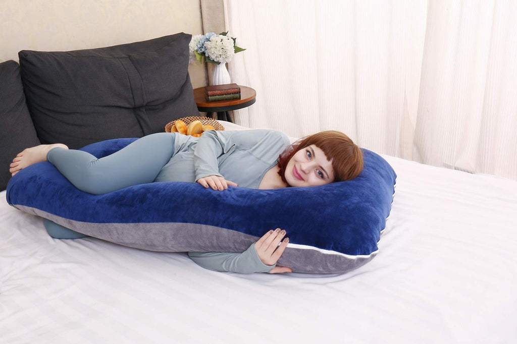 Pregnancy Pillow, U Shaped Full Body Pillow for Maternity Support (Blue Gray)