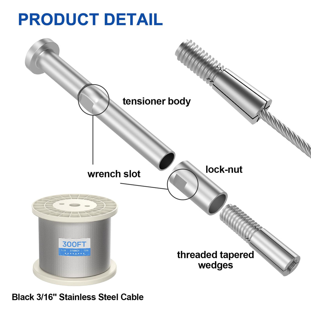 20 Pack 3/16" Swageless Invisible Cable Railing Kits