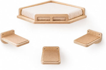 Wall Mounted Cat Shelves Bed Set Wooden Climbing Perch for Indoor Cats