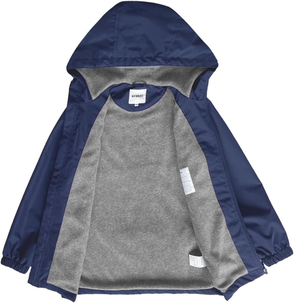 Boys Girls Waterproof Hooded Jackets Fleece Lined Rain Jackets