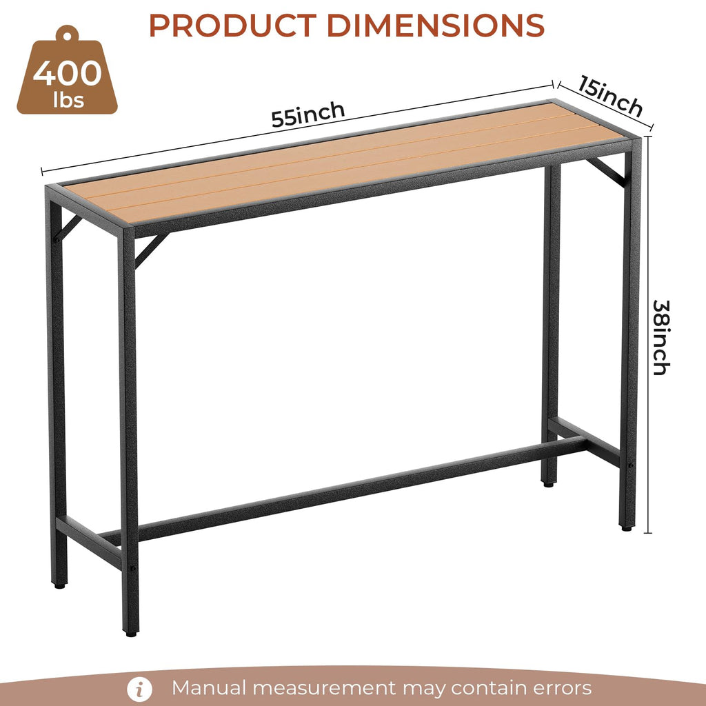 55" Patio Bar Table, Sturdy Outdoor Counter Height Table, Teak