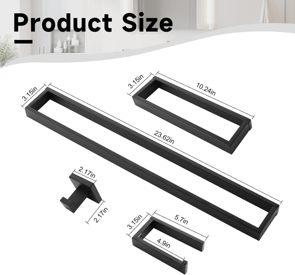 Black Towel Bar Set, 5-Pieces Bathroom Hardware Set,23.6 Inch Towel Rack Set Stainless Steel Towel Holder Set