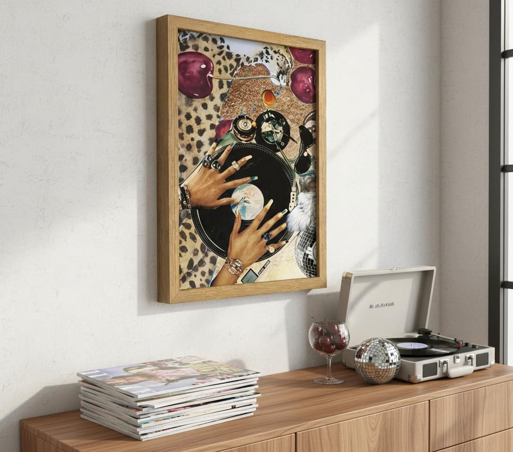 Framed Y2K Aesthetic Wall Art Trendy Vinyl Record and Leopard Print Picture Retro Music Decor Preppy Room Decor for