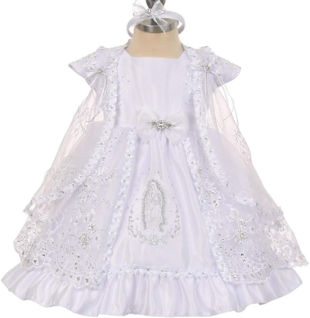 Little Baby Girls Virgin Mary Embroidery Christening Baptism Cape Bonnet Dresses