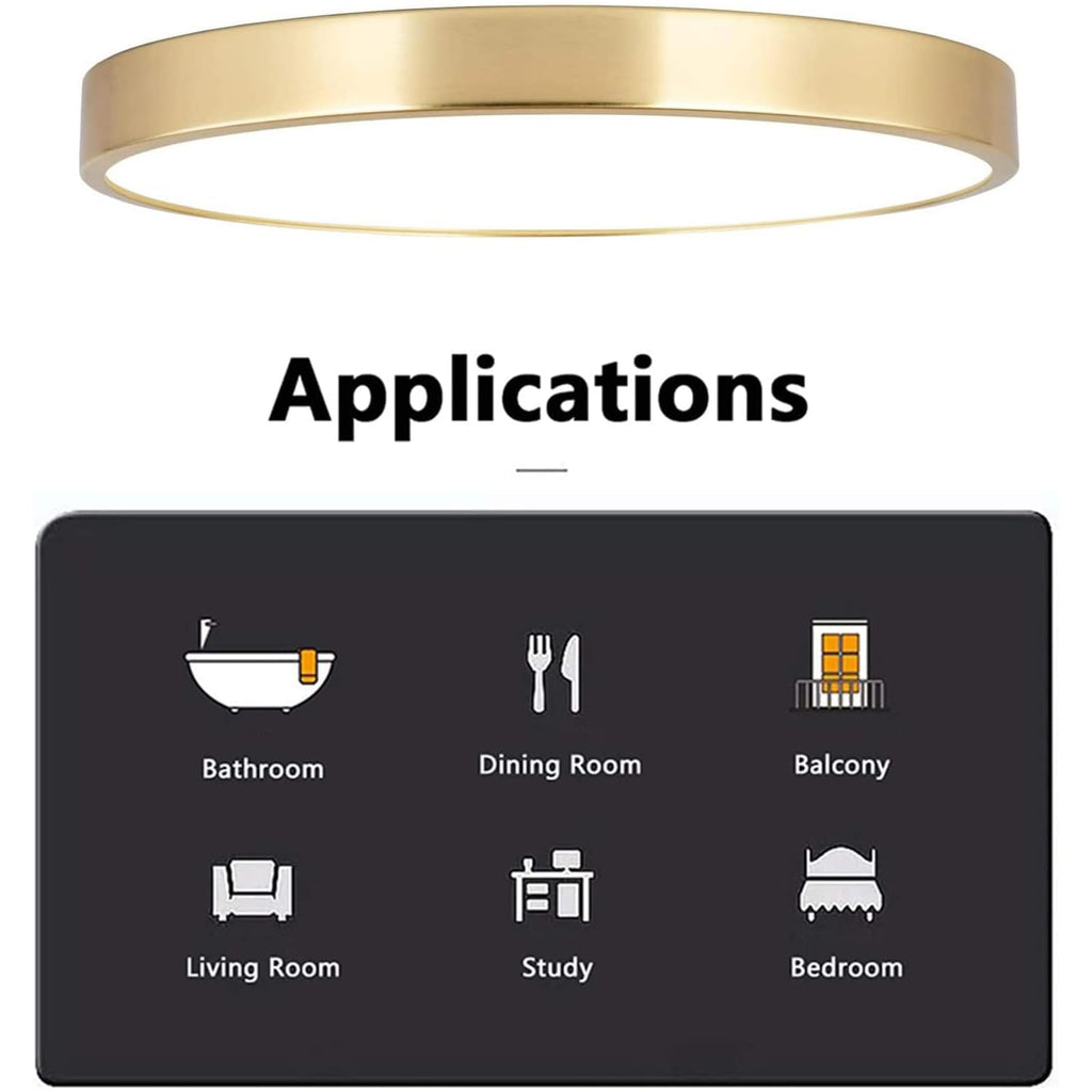 2 Pack 9 Inch Brushed Gold Metal Flush Mount LED Ceiling Light, Thin Round Low Profile Ceiling Lamp, Modern