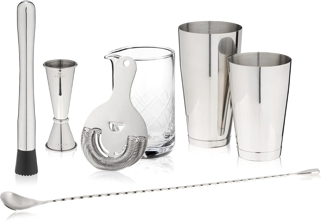 Bartender Kit for Mixed Drinks and Cold Brew Cocktails, Includes Boston Cocktail Shakers, Mixing Glass, Jigger - Set of 7