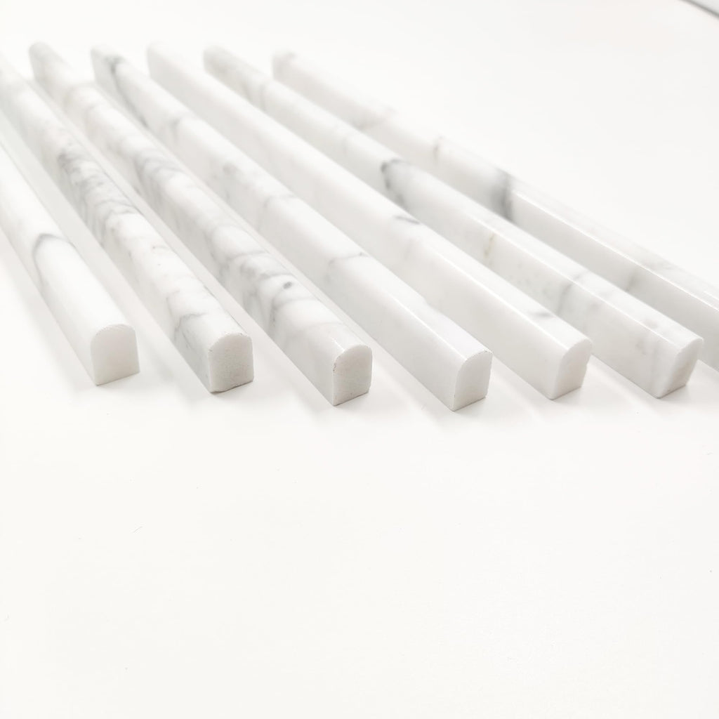 15 Pack 0.5"X12" Carrara White Marble Pencil Liner Tile, Polished Marble Tile Edge Trim Backsplash, Bathroom