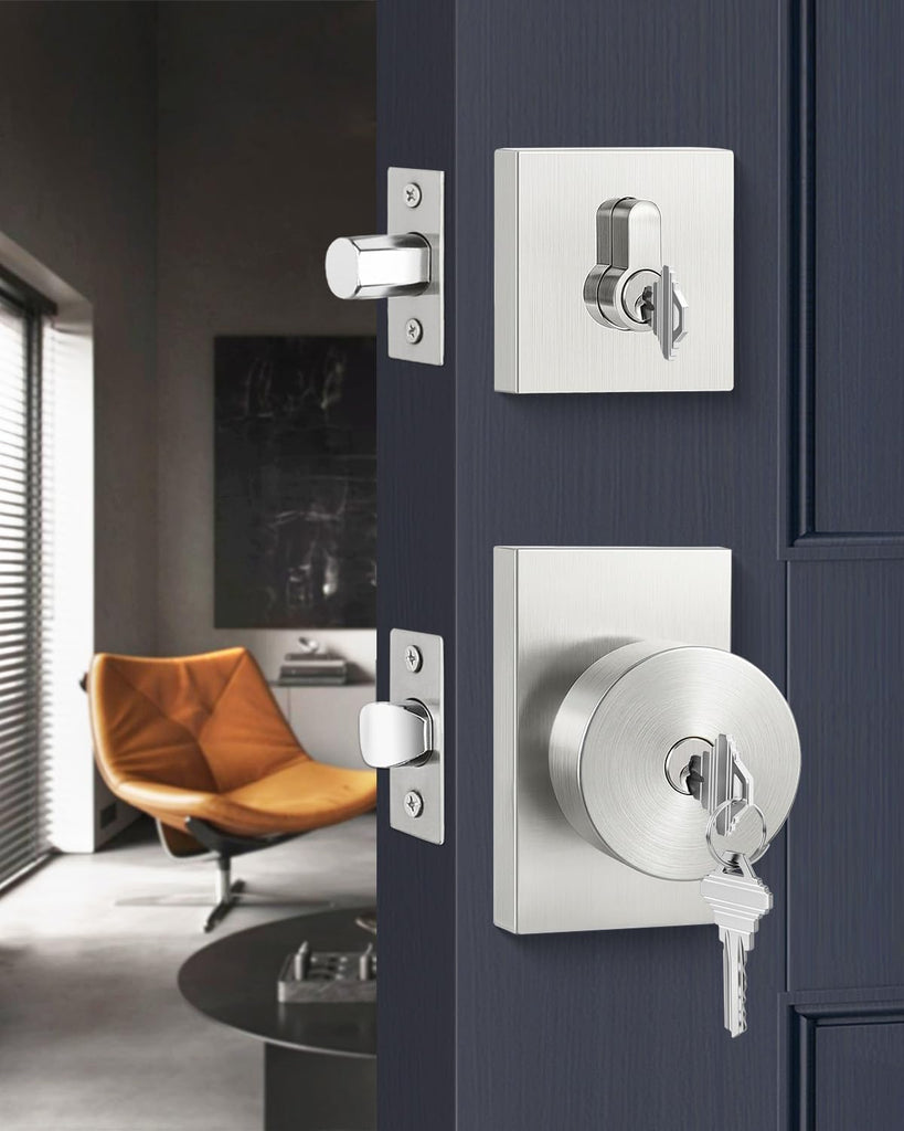 Keyed Alike Brushed Nickel Exterior Door Knob with Deadbolt, 1 Pack