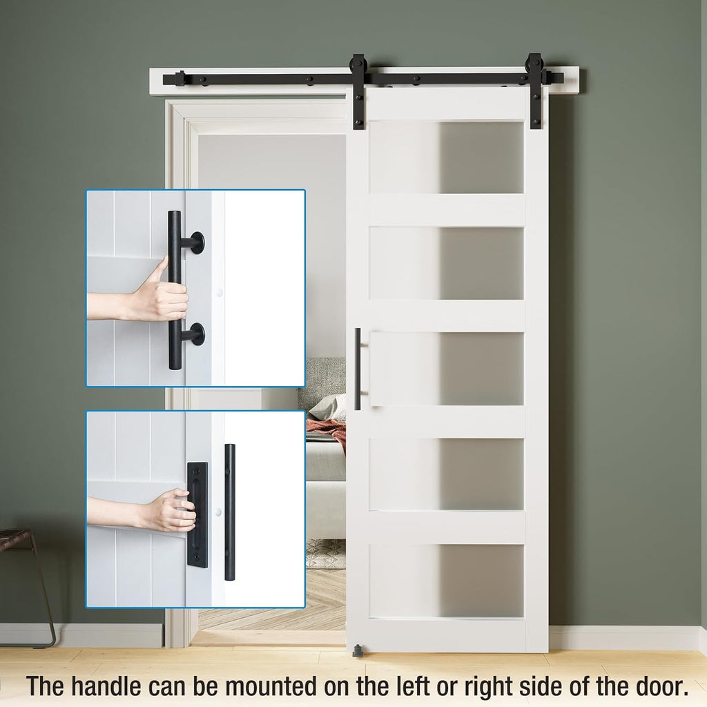 34in x 84in 5-Panel Sliding Glass Barn Door with 6ft Hardware Kit Included, Easy Assembly with Pre-D