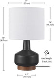 15" Ceramic Table Lamp, Matte Black Base, Wood-Toned Accent, White Linen Shade, Dual Rotary Switch