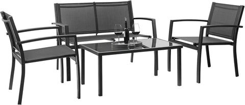 Outdoor Furniture Set 4 Piece Patio Conversation Sets Porch Furniture with Lawn Chairs & Glass Coffee Table for Garden