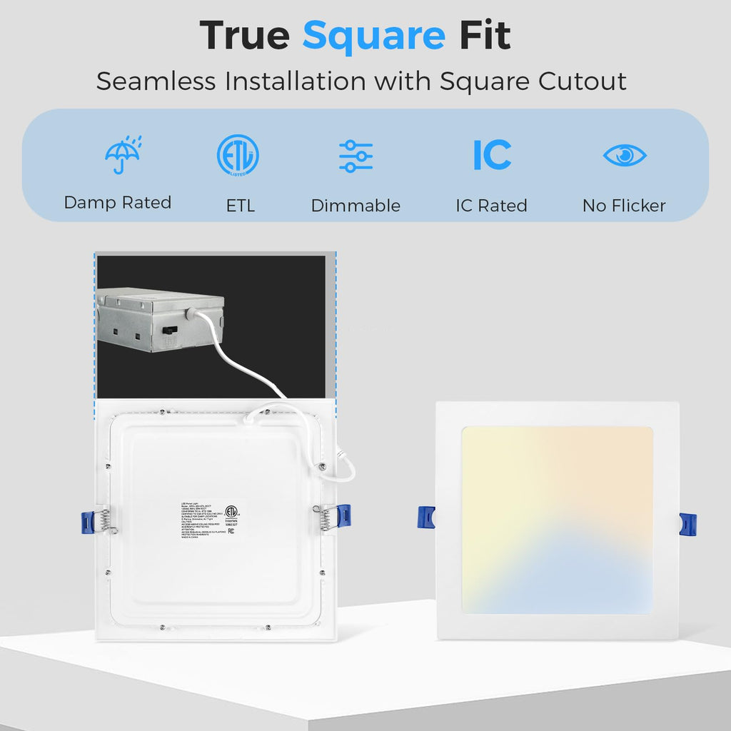4 Pack 8 Inch Square LED Recessed Lighting, 20W Dimmable, 5CCT