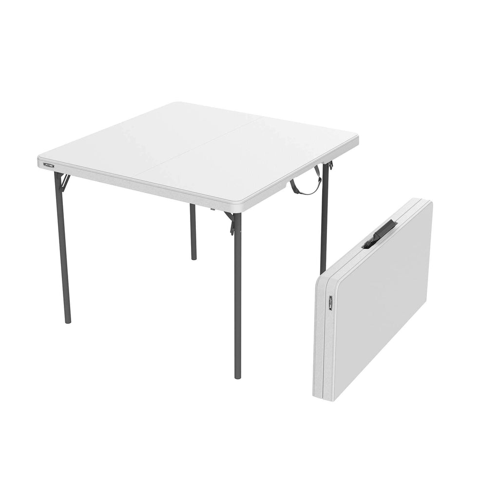 37-Inch Square Fold-in-Half Table, 2 Pack, Light Commercial, White Granite