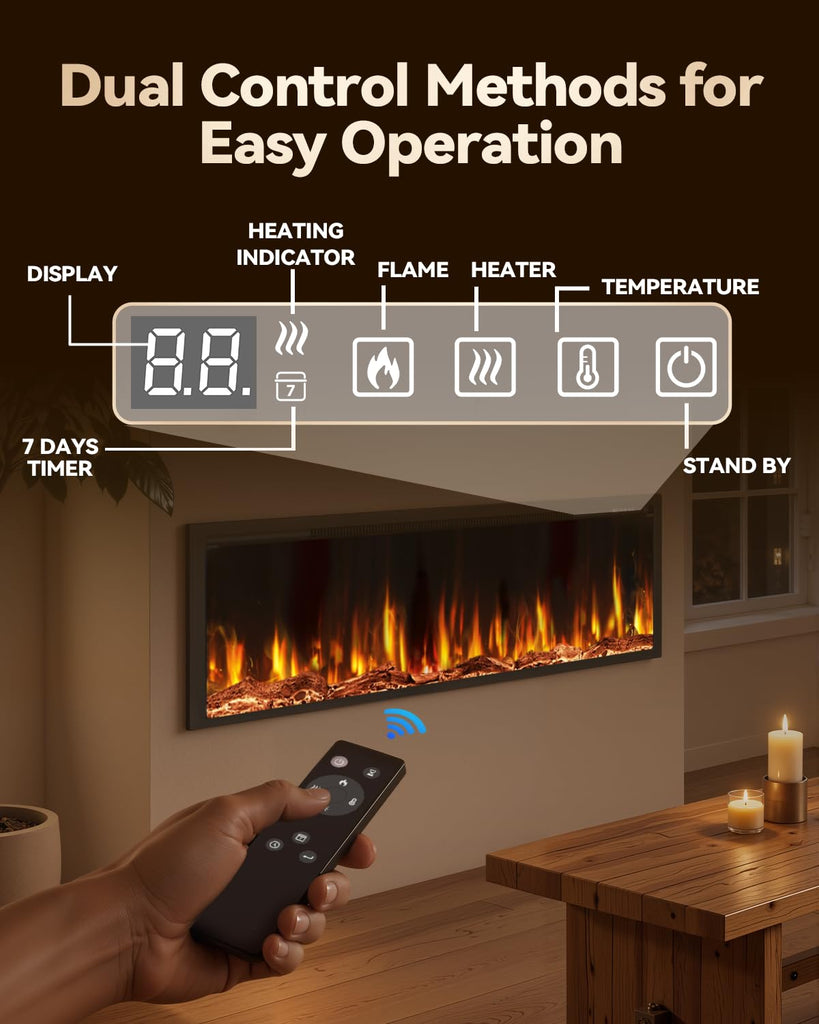 Electric Fireplace 60 Inch Recessed Wall Mounted Ultra-Thin Linear