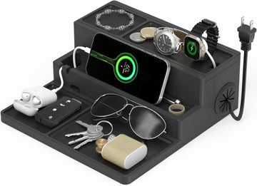 Valet Tray, Nightstand Organizer with Charging Station