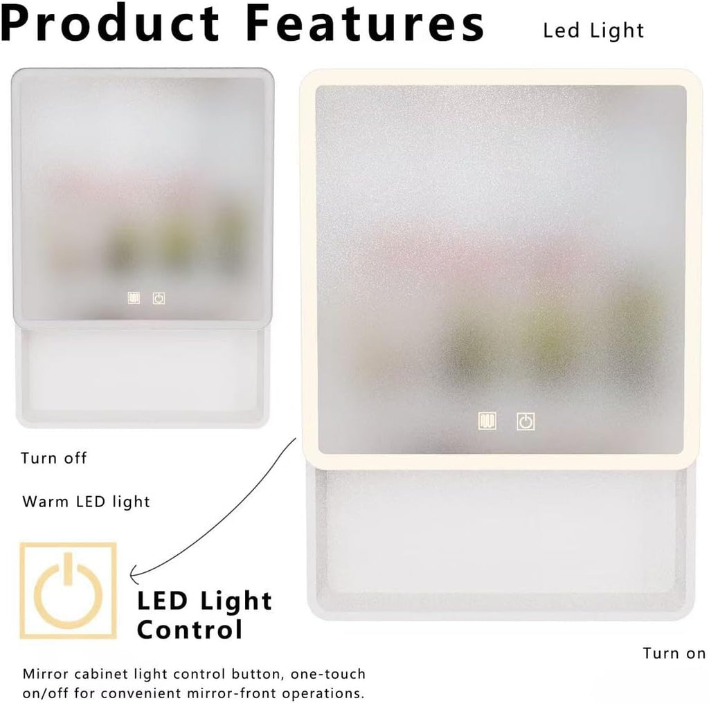 19.69" x 27.56" LED Bathroom Medicine Cabinet, Wall Mounted Mirror Cabinet with Warm LED Light, Anti-Fog Mirror