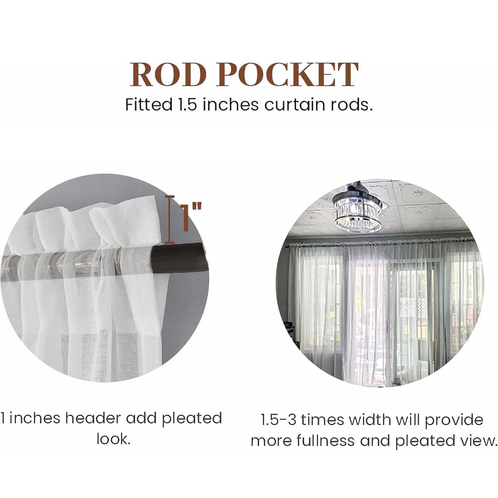 Rod Pocket Solid Sheer Curtains, White, 100" W x 96" L