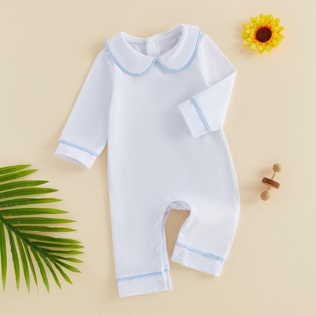 Newborn Baby Girl Boy Clothes Peter Pan Collar Romper Long Sleeve Cotton Neutral Jumpsuit Infant Fall Winter Outfits