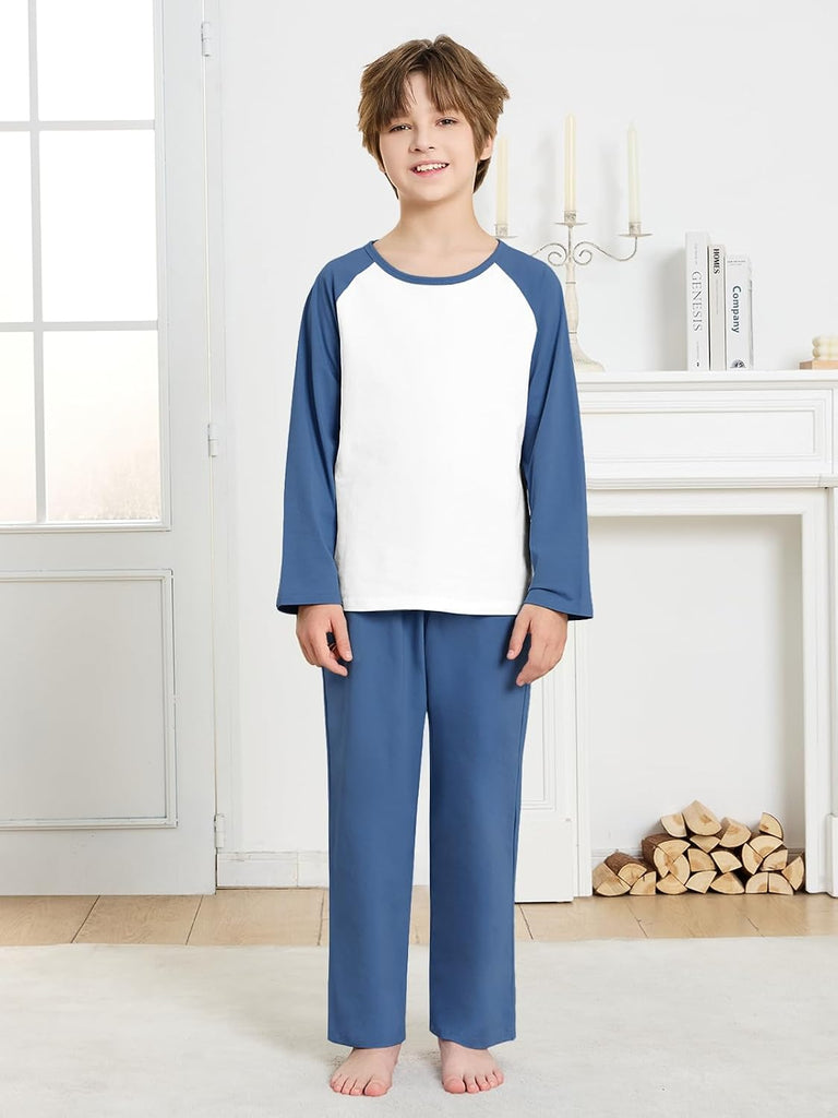Boys Pajamas 2 Pcs Set Kids Cotton Sleepwear with Pockets Long Sleeve Top and Pants Pjs for boys