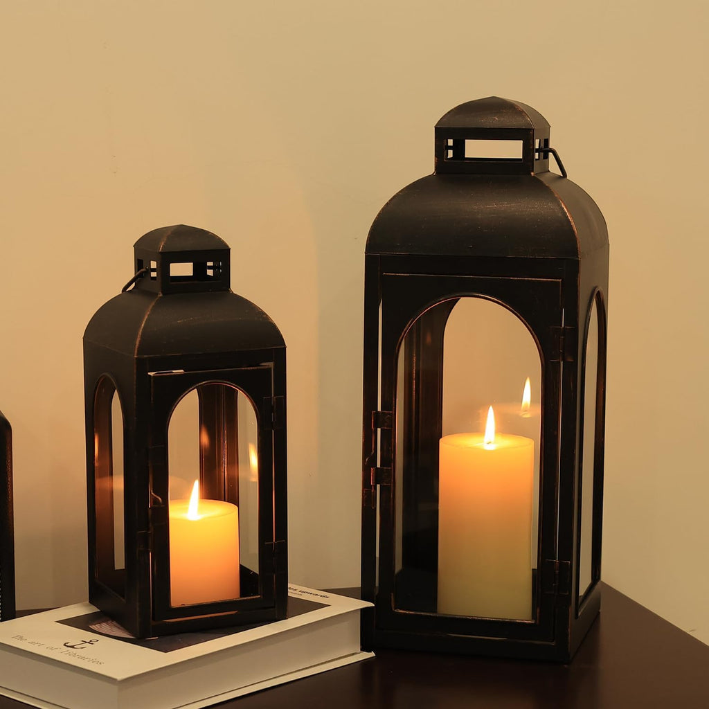 Lanterns Decorative Indoor,Set of 2 Outdoor Lanterns for Porch, 20" Metal Frame Candle Holders Hanging Lights