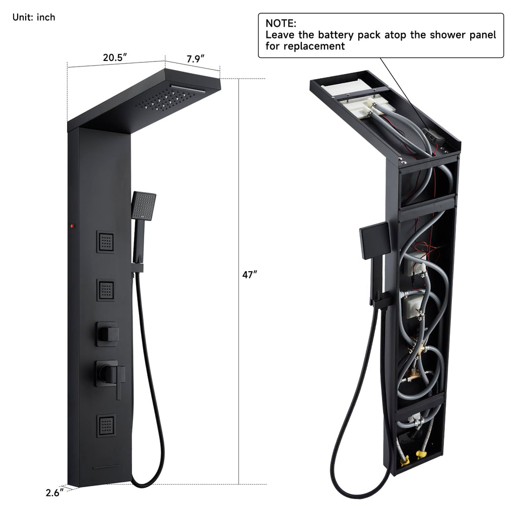 5-in-1 LED Shower Panel Tower System Stainless Steel Matte Black