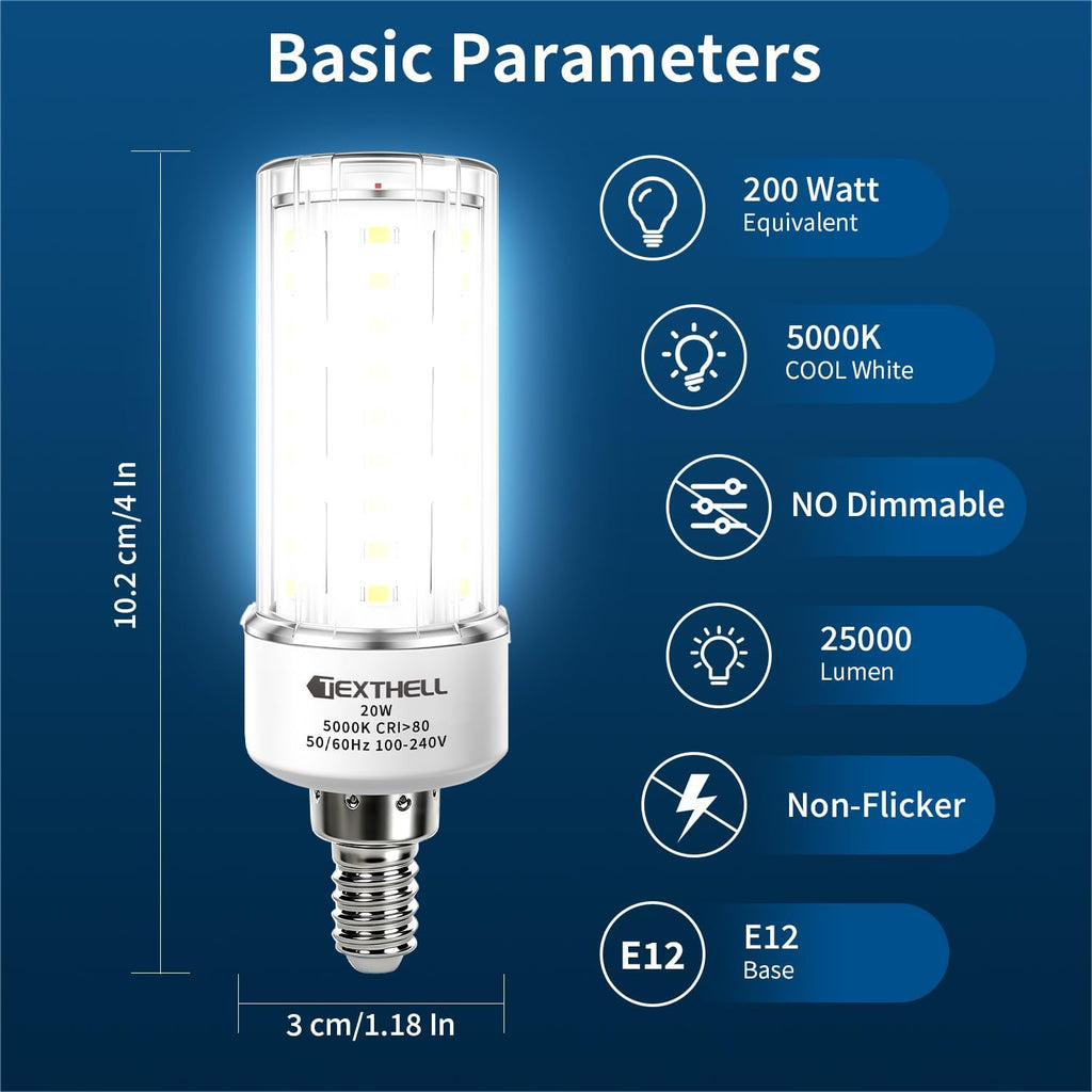 8pcs LED Bulbs E12 LED Light Bulbs Cool White 5000K