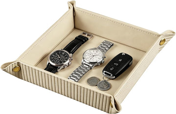 Travel Valet Tray,Foldable PU Leather Catchall Tray,Coin Bowl Dish