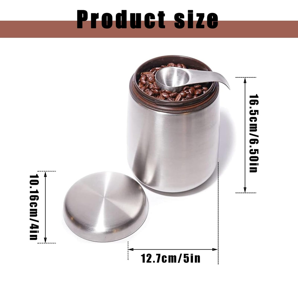 Coffee Canister, Airtight Stainless Steel Kitchen Food Storage Container with Date Tracker and Scoop for Grounds