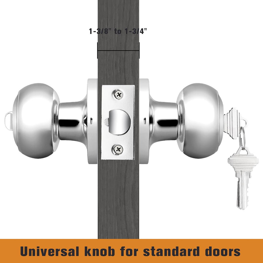 Polished Chrome Keyed Entry Door Knob, Interior Exterior Entry Door Locks, Entrance Lockset[Lock with Three Keys]