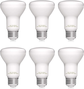 Dimmable R20/BR20 LED Flood Light Bulb, 7W, 50W Equivalent, 5000K Daylight White, 600lm Each, Energy Saving Lamp