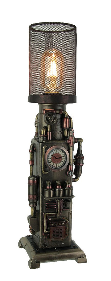 Steampunk Industrial Piping Tower Beacon Clock Mesh Table Lamp