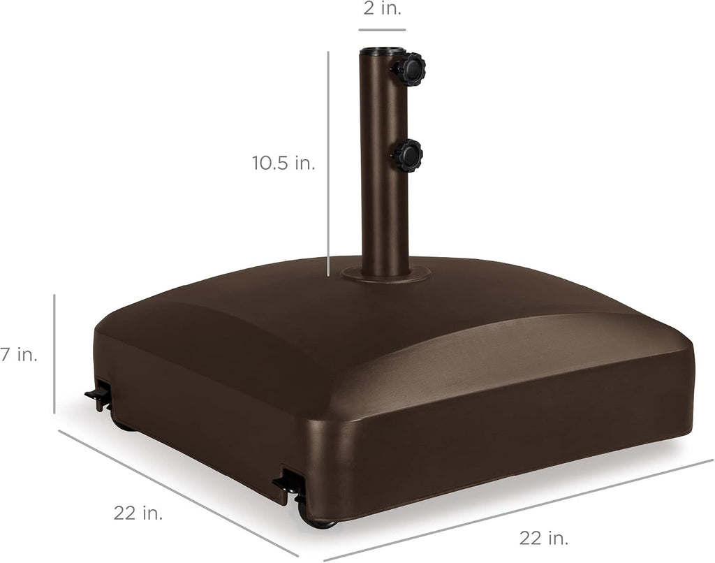 123lb Capacity Fillable Mobile Umbrella Base Heavy Duty Market Stand w/ 4 Wheels, 2 Locks, 2 Knobs - Bronze