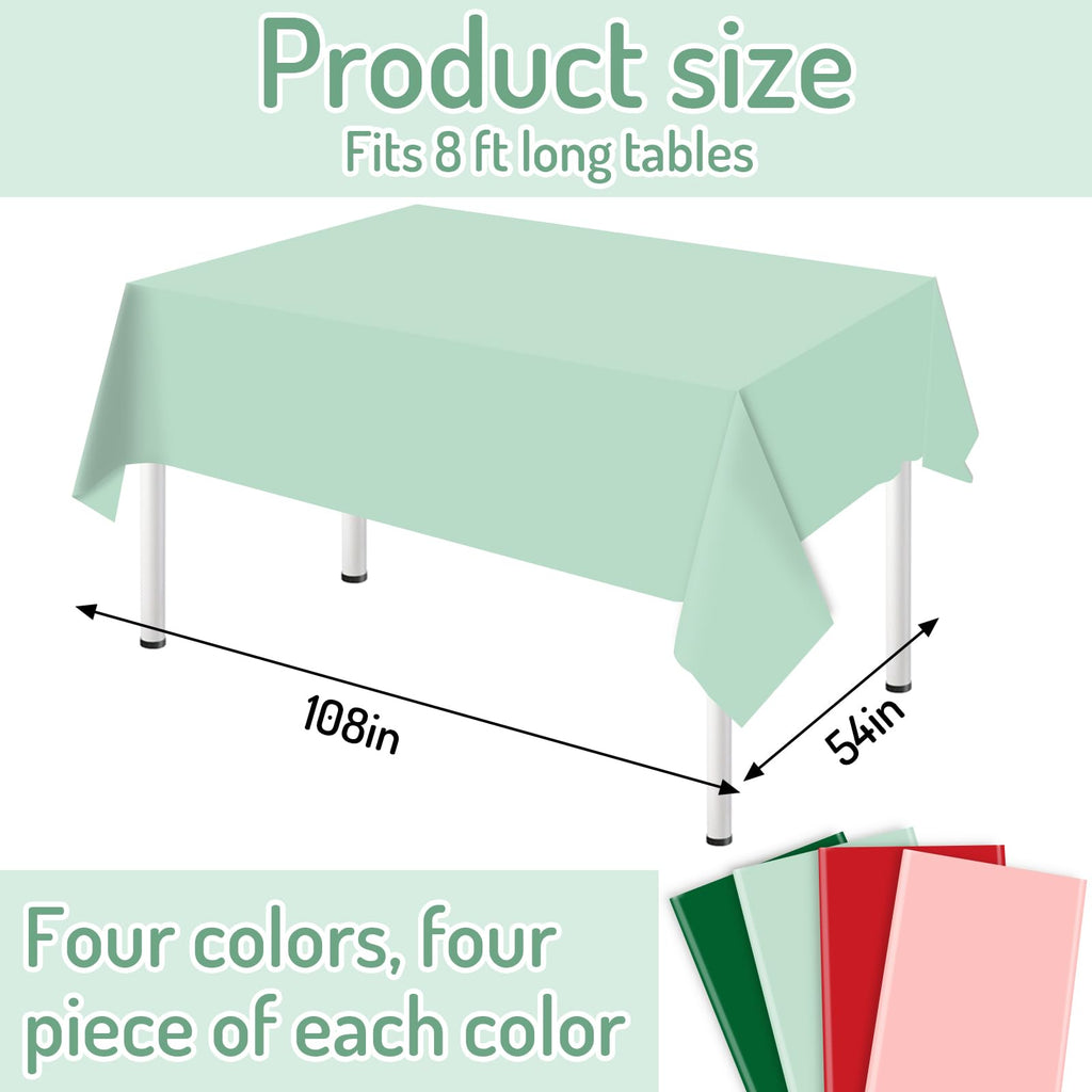 16 Pcs Christmas Plastic Tablecloth Rectangle Table Cover Pink Red Green Waterproof Table Cloth for Xmas Party Winter
