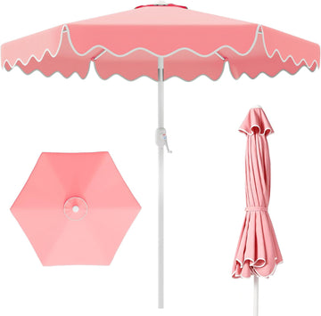 Patio Umbrella with Wavy Trim, UV-Fade-Resistant Canopy, Crank & Tilt - Peach Pink 9ft