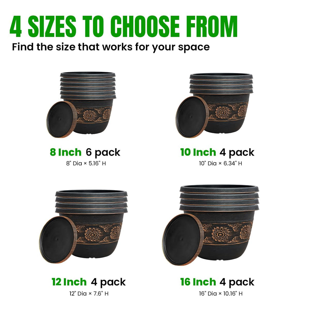 16 Inch Outdoor Planters, 4 Pack, Copper Retro Floral