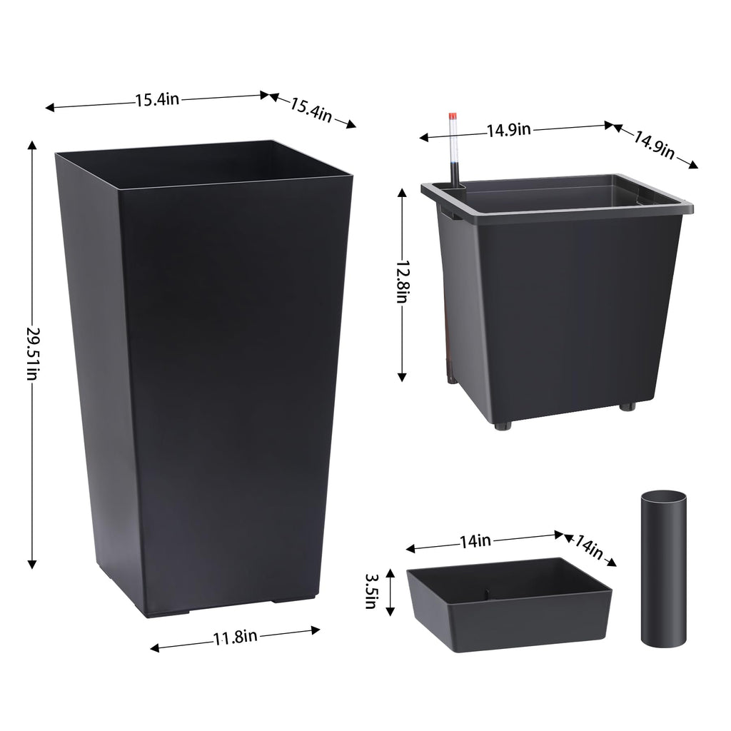 30" Tall Planters Set of 2, Outdoor Planters, Black