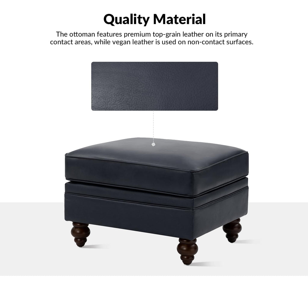 Genuine Leather Ottoman Coffee Table, Ottoman Foot Rest, Navy