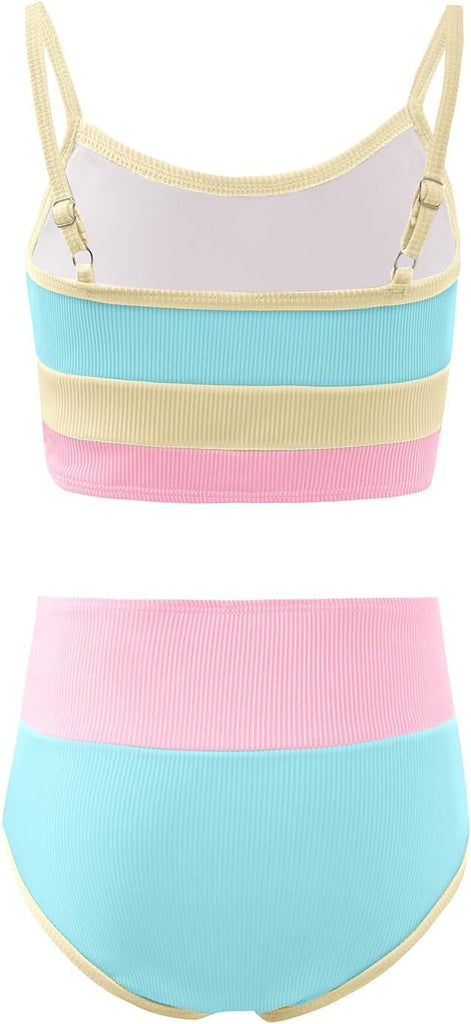 Girls Swimsuits Bikini Set Adjustable Straps Two Piece Color Block Girls' Swimwear with Chest Pad