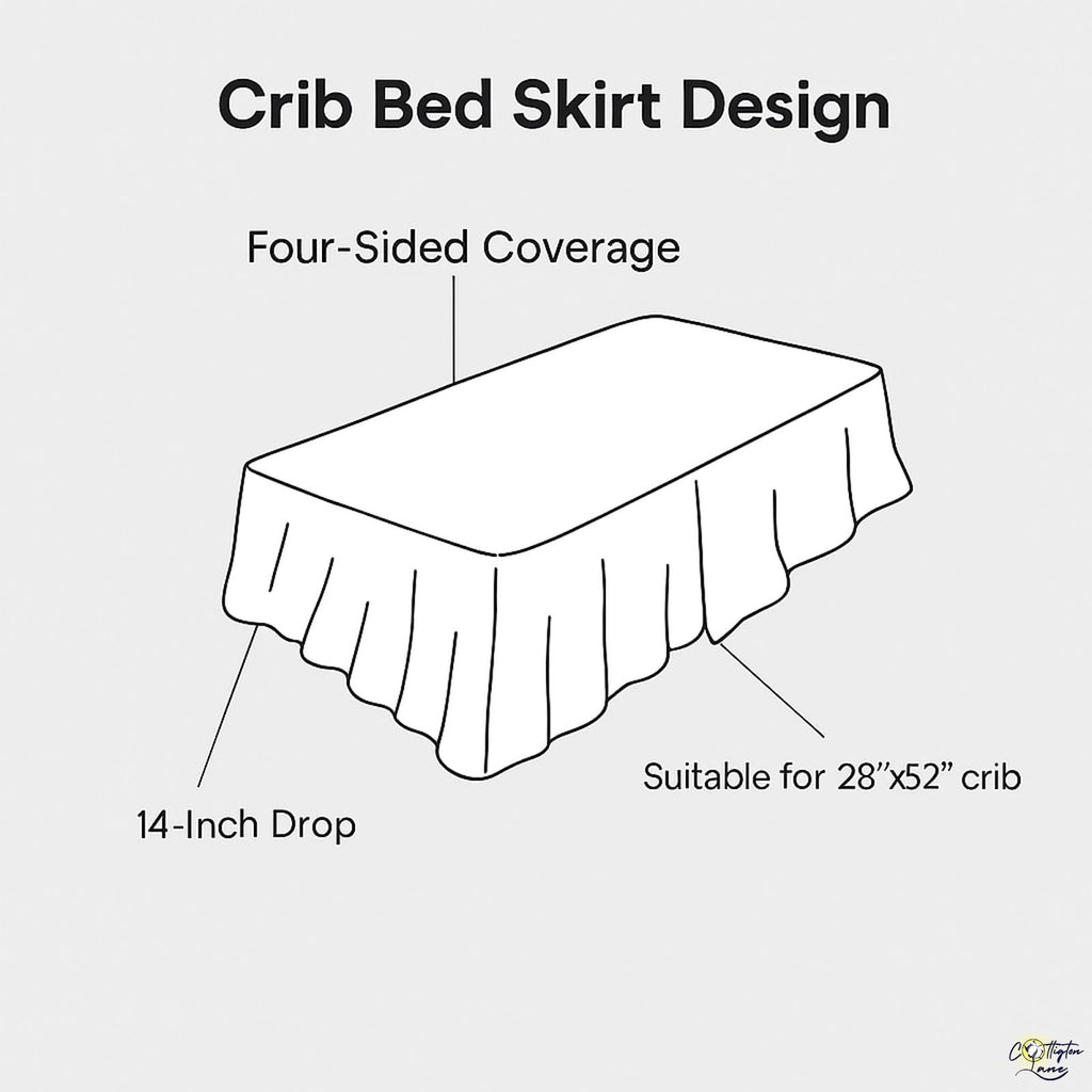 Ivory Crib Skirt Dust Ruffle 14" Drop, Fits 28" x 52"