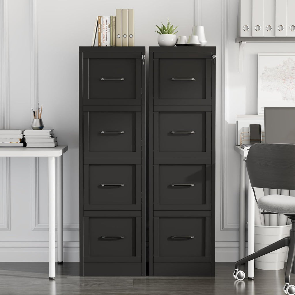 4-Drawer File Cabinet with Lock, Narrow Vertical Filing Cabinets | Metal File Cabinets Storage Cabinet for Letter