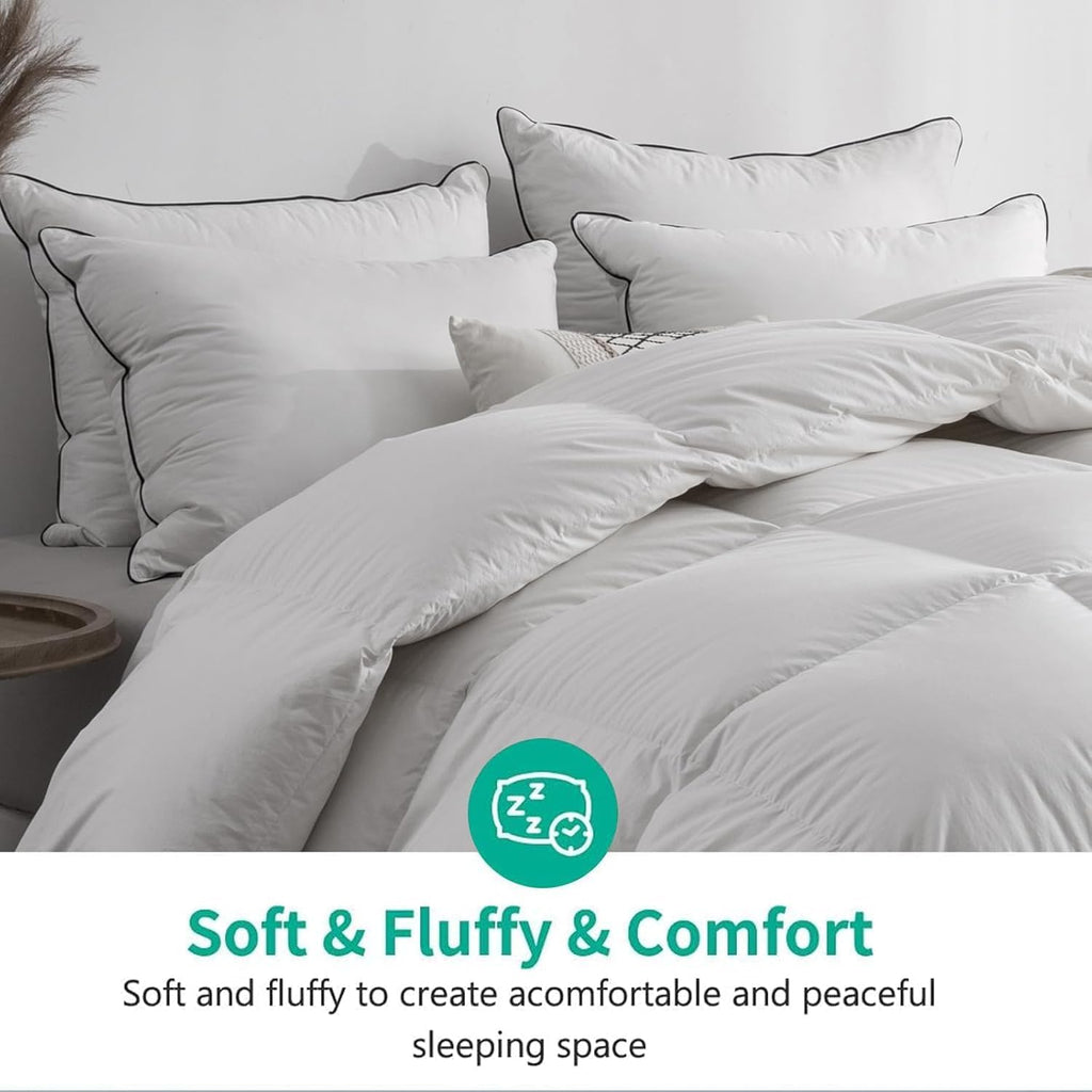 Lightweight Feather Down Comforter Twin - Ultra Soft 100% Organic Cotton Quilted Duvet Insert