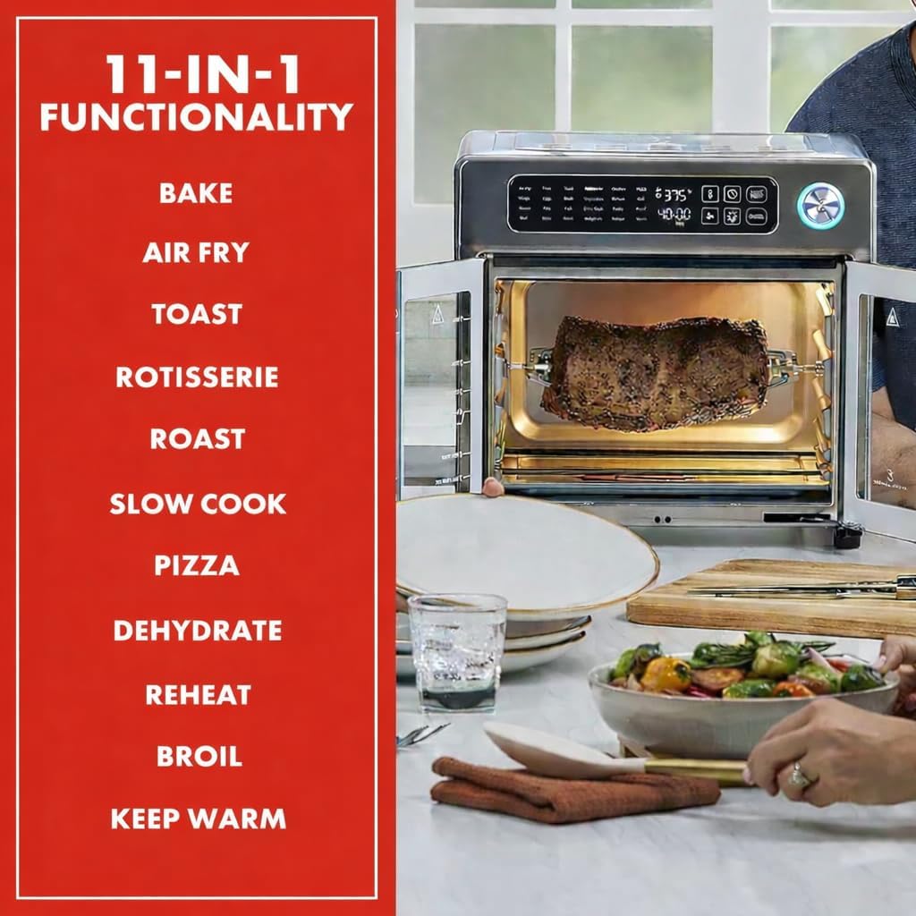 Extra Large French Door Air Fryer Toaster Oven Combo, 24 Cooking Functions and Digital Controls, 7 Accessories