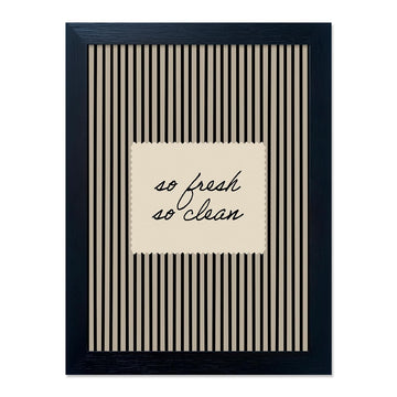 So Fresh So Clean Wall Art Framed Black and White Bathroom Quote Signs Paintings Black Striped Modern Minimalist