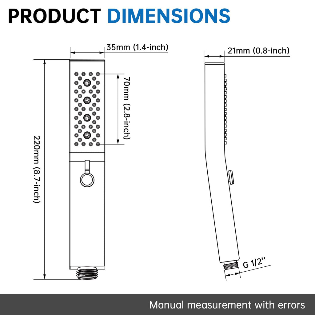 All Metal Square 3 Function Handheld Shower Head(Chrome)